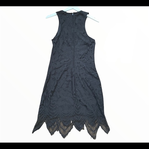 LOVE, FIRE Sleeveless Bodycon Dress With Laser Cut Overlay Black Size Medium - Picture 6 of 10